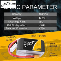 Tattu 14.8V 450mAh 75C 4S LiPo Battery Pack with XT30 Plug for Multirotor FPV 150 Size|B072J69HCW