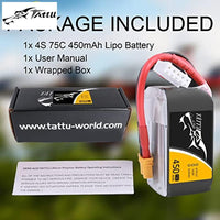 Tattu 14.8V 450mAh 75C 4S LiPo Battery Pack with XT30 Plug for Multirotor FPV 150 Size|B072J69HCW