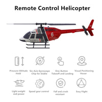 Bell206 4 Channel RC Helicopter Altitude Hold Beginner Scale Helicopter (Red)