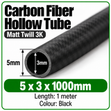 Carbon Fibre Tube Hollow 3K Matt Twill - Various sizes, 1 Metre