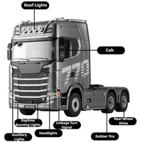 Huina RC 1/18 Scale 1501 Scania 770S with RC Platform Semi Trailer 1502 2.4GHz (Silver)