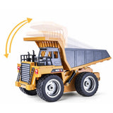 Huina Toys RTR 1534 1/18 2.4G 9CH RC Car Dump Truck Alloy Bucket Cabin LED Light Engineering Remote Control Simulation Construction Vehicles Models Children Kids Gifts