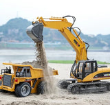 Huina Toys RTR 1534 1/18 2.4G 9CH RC Car Dump Truck Alloy Bucket Cabin LED Light Engineering Remote Control Simulation Construction Vehicles Models Children Kids Gifts