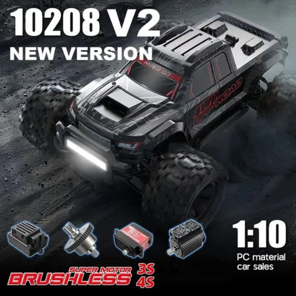 MJX Hyper Go 10208 1/10 RC Car V2 version Monster 4WD 80km/h High-Speed All-Terrain RC Truck (Black)