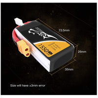 Tattu 1550mAh 75C 3S1P Lipo Battery Pack With XT60 Plug