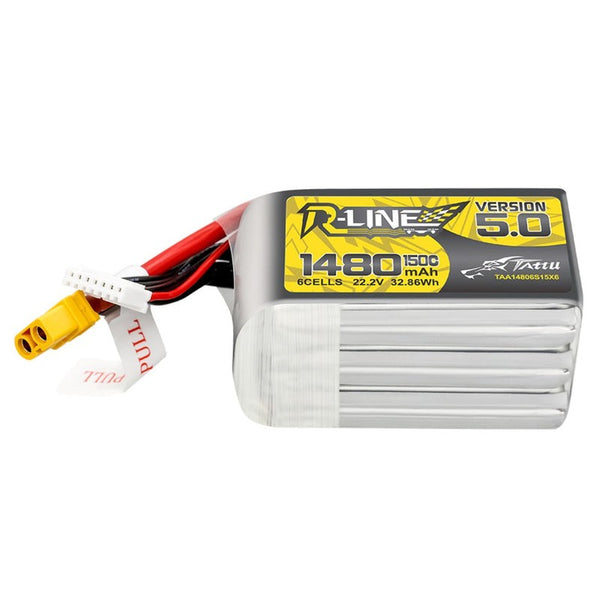 Tattu R-Line Version 5.0 1480mAh 22.2V 150C 6S1P Lipo Battery Pack With XT60 Plug