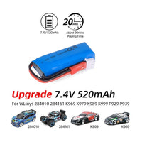 7.4V 2S 520mAh Lipo Battery for Wltoys K969 K989 284131 284010 RC Car