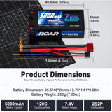 Zeee 2S Shorty Lipo Battery 5000mAh (Roar Approved) 7.4V 120C with 5mm Bullet to Deans Connector Hard Case Battery for 1/10 Scale Vehicles RC Car Trucks Boats RC Models