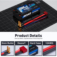 Zeee 2S Shorty Lipo Battery 5000mAh (Roar Approved) 7.4V 120C with 5mm Bullet to Deans Connector Hard Case Battery for 1/10 Scale Vehicles RC Car Trucks Boats RC Models