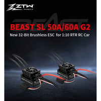 ZTW Beast 60A Brushless ESC G2 Waterproof 2-3S 6V/3A BEC 32-Bit for 1/10 RC Car Truck Buggy